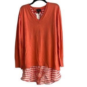 Rondina New York Wool V-Neck Pullover Tunic Sweater With Woven Silk Back XL NWT